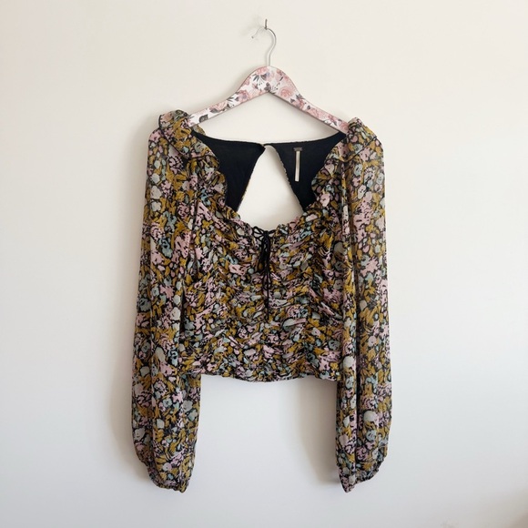 FREE PEOPLE Mabel Floral Printed Blouse Black Top M Medium - Picture 2 of 9